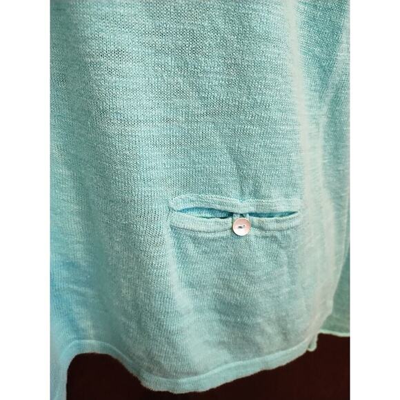 J Jill Sweater Womens Large Turquoise Blue Scoop Neck Linen Cotton Pullover Top - Picture 2 of 6